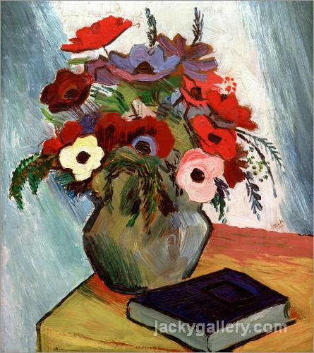 Still life with Anemones and Blue Book, August Macke painting - Click Image to Close